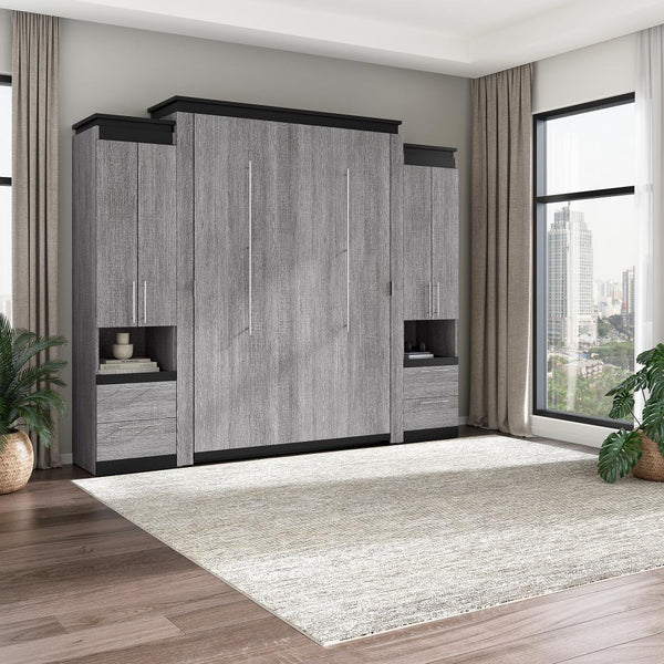 Grand lit escamotable avec armoires et tablettes coulissantes (106L)