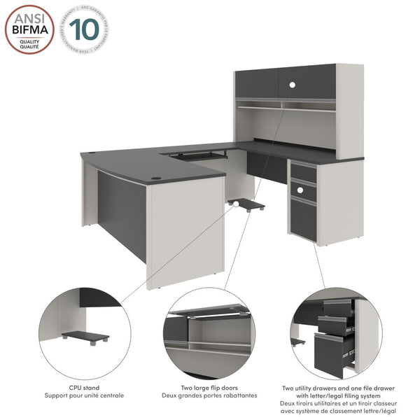 Bureau de direction en U 72L avec caisson et huche