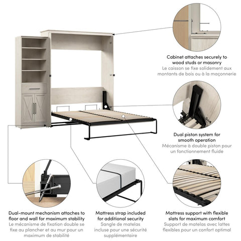 Queen Murphy Bed and Closet Organizer with Drawer and Doors (94W)