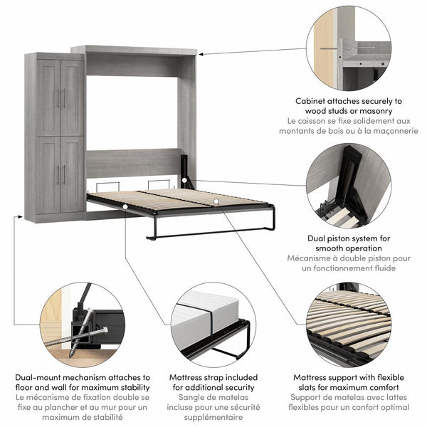 Grand lit escamotable avec organisateur de garde-robe (90L)