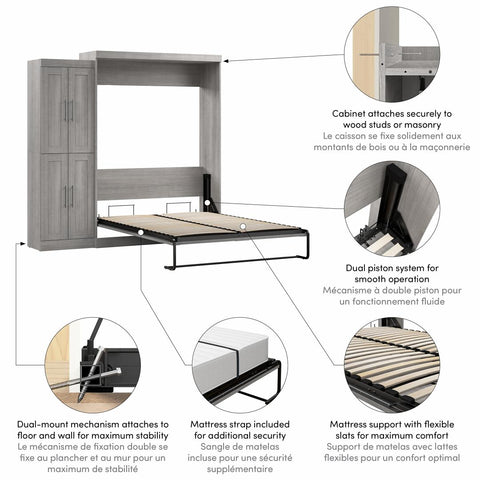 Grand lit escamotable avec organisateur de garde-robe (90L)