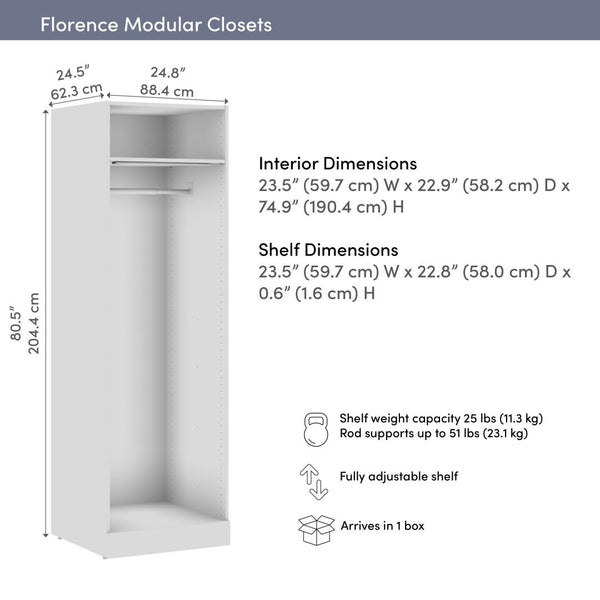 Modular Hanging Closet System with Shelf, Clothing Rods & LED Light, 25W x 25D