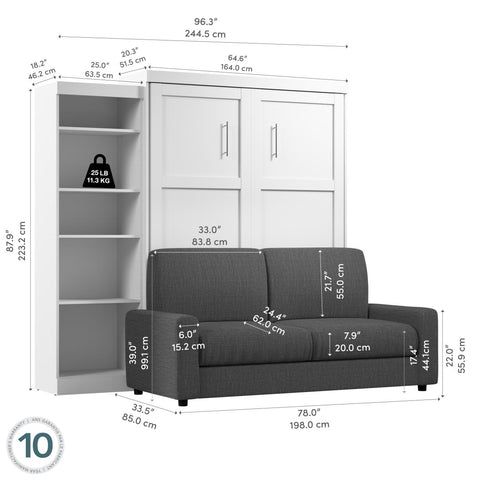 Grand lit escamotable avec canapé et étagère (96L)