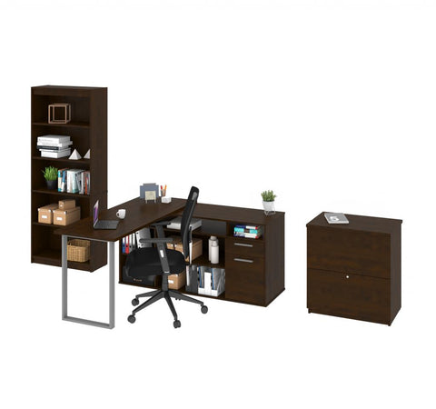 Bureau en L 60L avec classeur latéral et bibliothèque