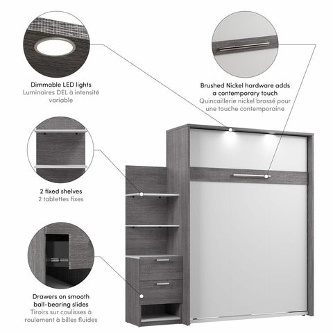 Queen Murphy Bed with Nightstand and Floating Shelves (85W)