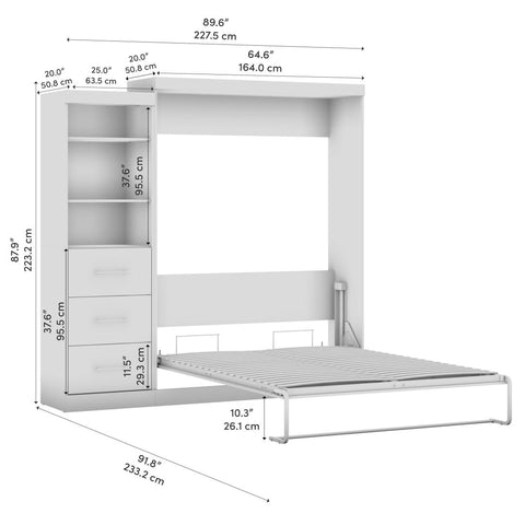 Grand lit escamotable et organisateur de garde-robe avec tiroirs (90L)