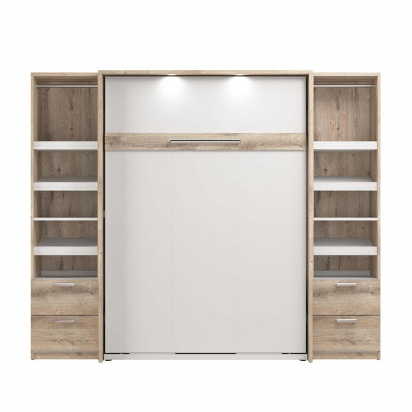 Lit escamotable double avec 2 organisateurs de garde-robe avec tiroirs (99L)