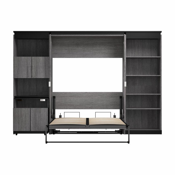 Full Murphy Bed with Shelves and Storage Cabinet with Fold-Out Desk (120W)