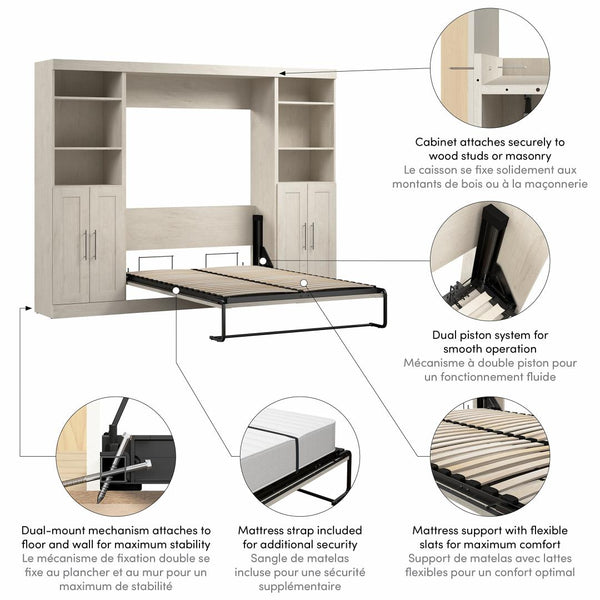 Lit escamotable double avec organisateurs de garde-robe (109L)