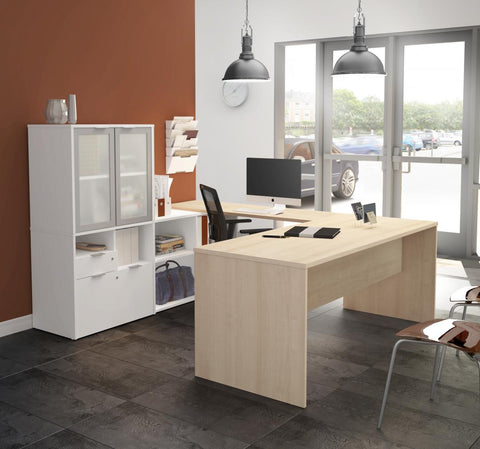Bureau de direction en U 72L avec huche à portes en verre dépoli