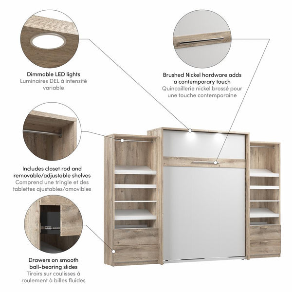 Grand lit escamotable avec 2 organisateurs de garde-robe avec tiroirs (125L)