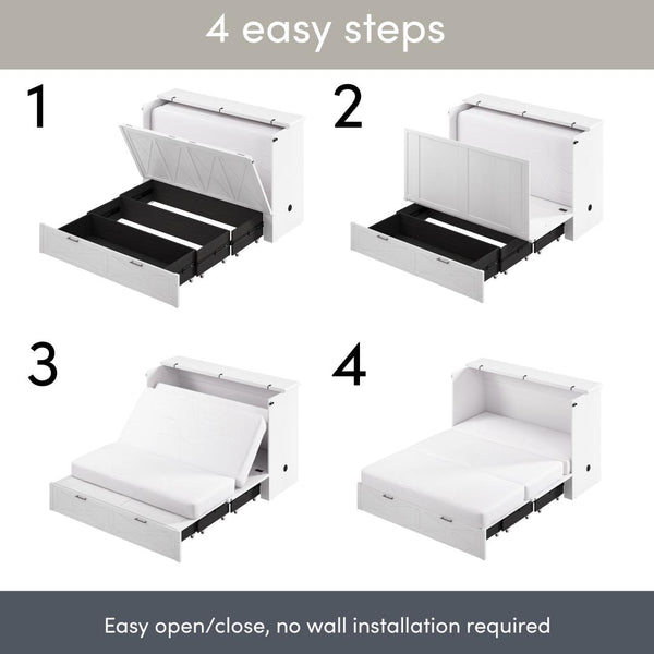 Grand lit armoire avec tiroir coulissant et matelas 65L