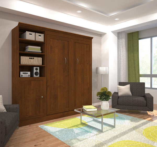 Lit escamotable double et organisateur de garde-robe avec portes (84L)