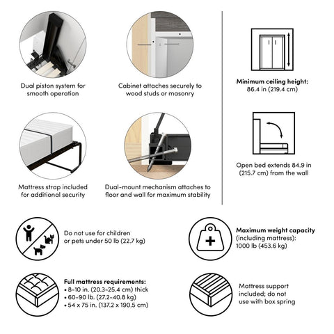 84W Full Size Murphy Bed with Pull-Out Desk