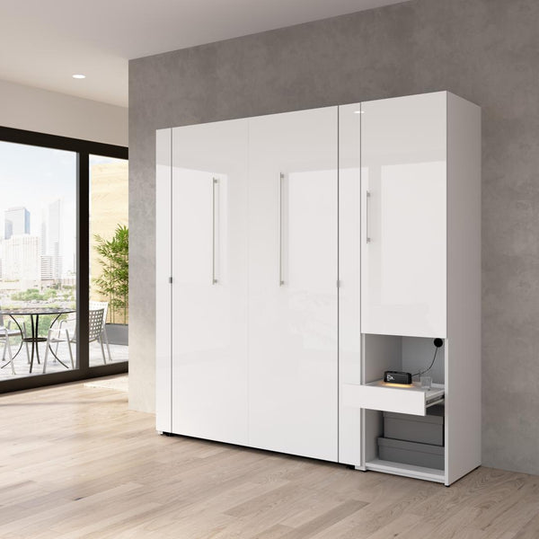Lit escamotable double et armoire avec tablette coulissante (81L)