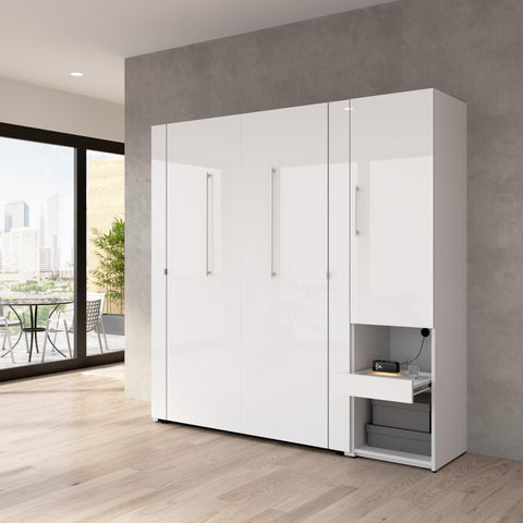 Lit escamotable double et armoire avec tablette coulissante (81L)