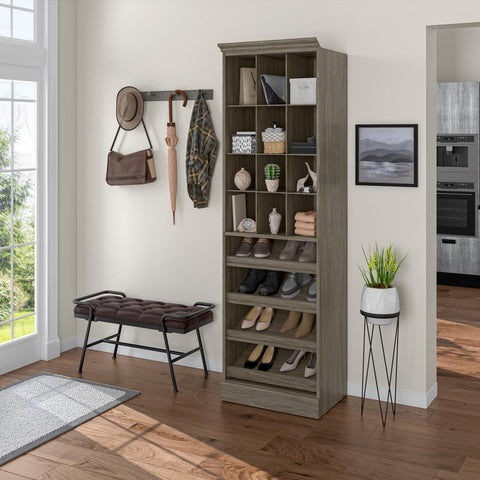 Traditional Closet System with Shoes Racks & Cubbies, 25W x 20D