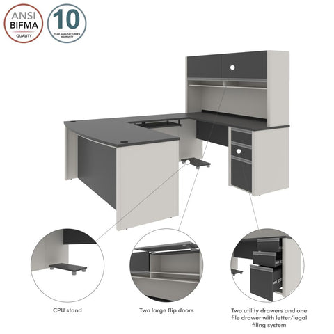 Bureau de direction en U 72L avec caisson et huche