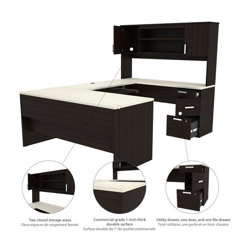 Bureau de direction en U 65L avec caisson et huche