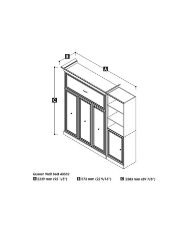 Grand lit escamotable et organisateur de garde-robe avec portes (92L)