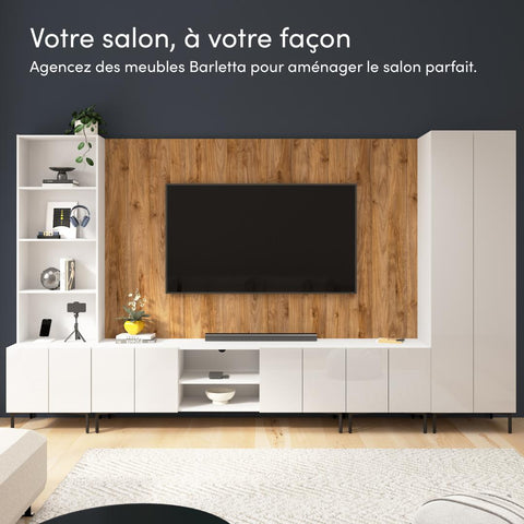 118W Modular Entertainment Center with TV Stand, Storage Cabinets, Hutch, and Large Wall Panel