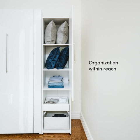 Grand lit escamotable et armoire avec tablette coulissante (87L)