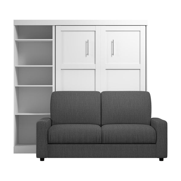 Lit escamotable double avec canapé et étagère (90L)