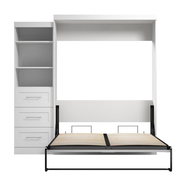 Queen Murphy Bed and Shelving Unit with Drawers (90W)