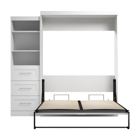 Queen Murphy Bed and Shelving Unit with Drawers (90W)