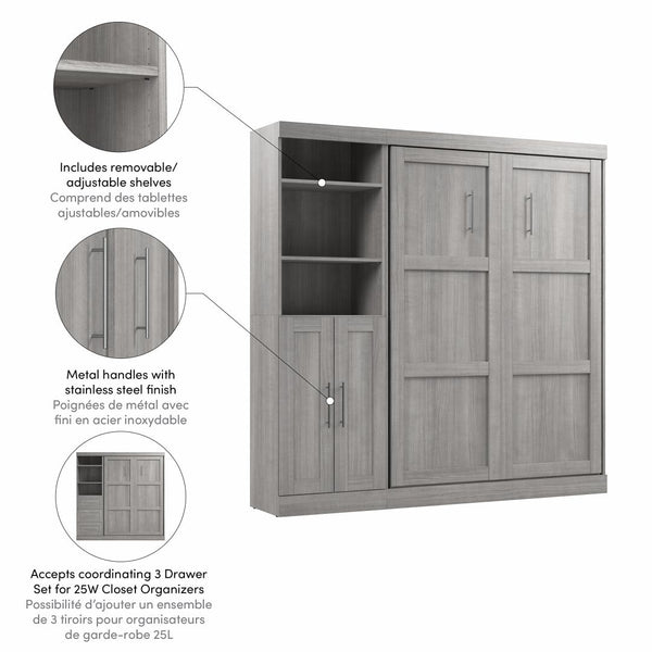 Lit escamotable double et organisateur de garde-robe avec portes (84L)