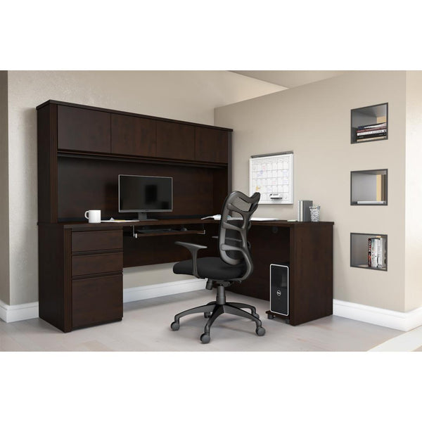 72W L-Shaped Desk with Pedestal and Hutch