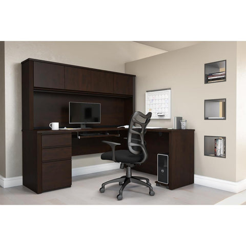 72W L-Shaped Desk with Pedestal and Hutch