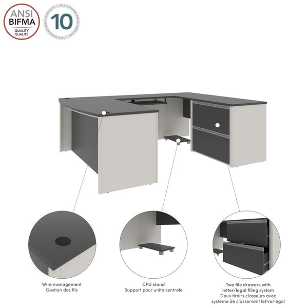72W U-Shaped Executive Desk with Lateral File Cabinet
