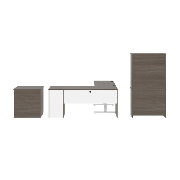 72W L-Shaped Standing Desk with Bookcase and File Cabinet