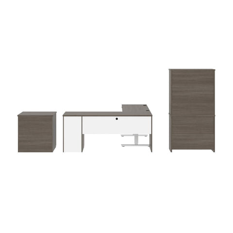 72W L-Shaped Standing Desk with Bookcase and File Cabinet