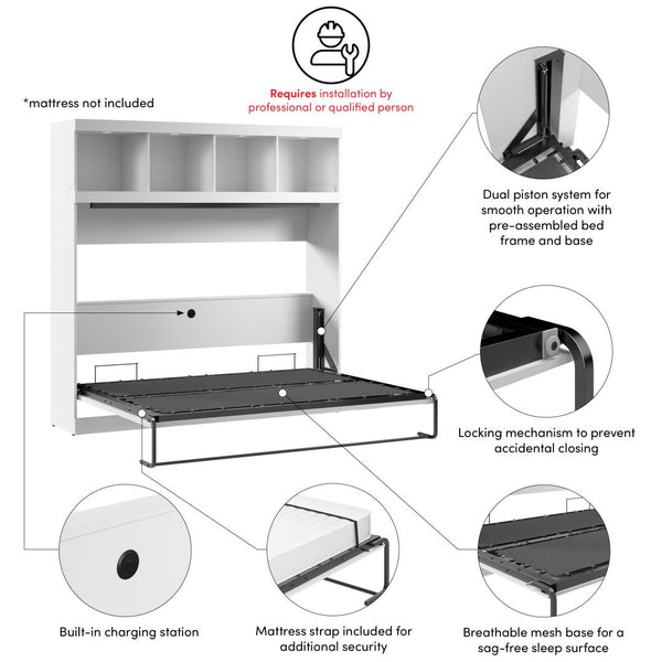 85W Queen Horizontal Murphy Bed with Overhead Storage