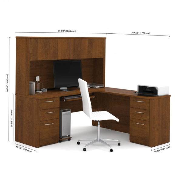 Bureau en L avec deux caissons et une huche