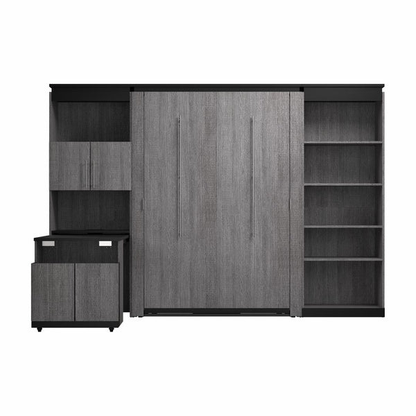 Lit escamotable double avec tablettes et armoire avec bureau rétractable (120L)