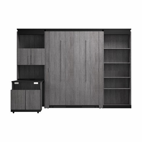 Lit escamotable double avec tablettes et armoire avec bureau rétractable (120L)