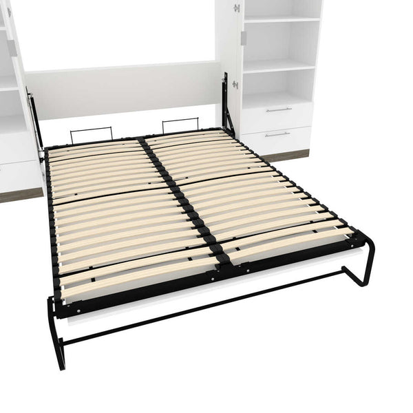 Queen Murphy Bed and 2 Shelving Units with Drawers (125W)