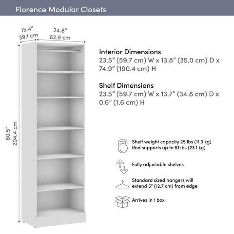 Modular Closet System with Shelves and Clothing Rod, 25W x 16D