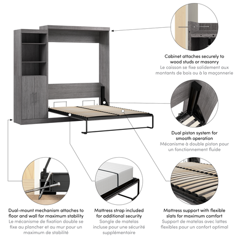 Grand lit escamotable avec organisateur de garde-robe avec portes (90L)
