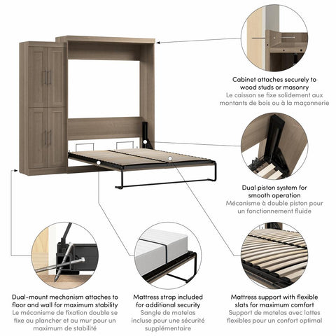 Grand lit escamotable avec organisateur de garde-robe (90L)