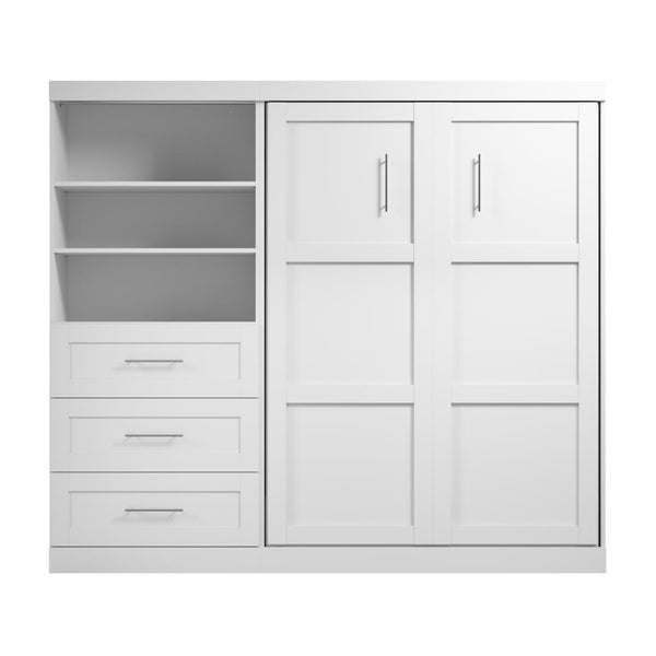 Lit escamotable double et étagère avec tiroirs (95L)