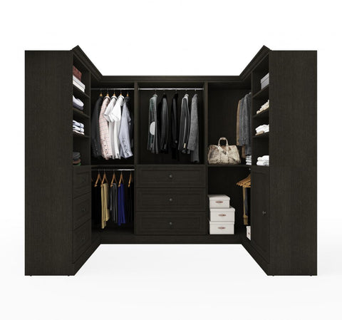 Traditional U-Shaped Closet System with Shelves, Drawers, Clothing Rods, Doors & Cubbies, 108W x 61D