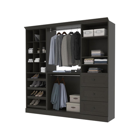 Traditional Closet System with Shelves, Drawers, Shoe Racks, Clothing Rods & Cubies, 86W x 20D