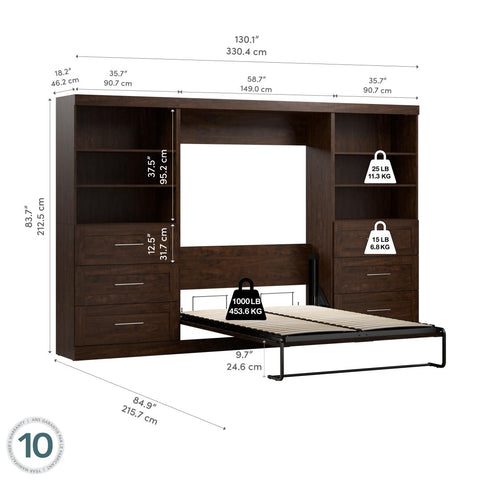 Full Murphy Bed and 2 Shelving Units with Drawers (131W)