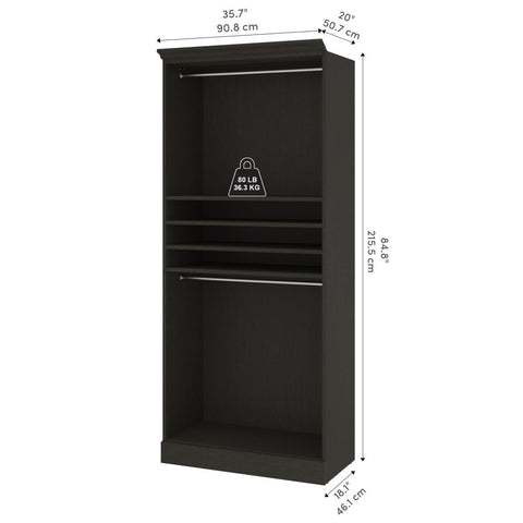 Traditional Closet System with Shelves, Drawers & Clothing Rods, 36W x 20D