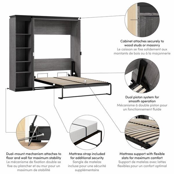 Lit escamotable double avec étagère (81L)