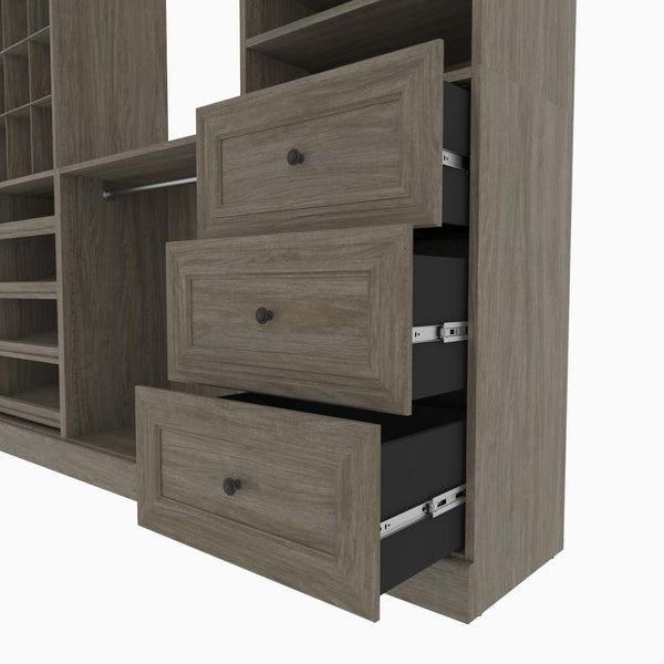 Traditional Closet System with Shelves, Drawers, Shoe Racks, Clothing Rods & Cubies, 86W x 20D